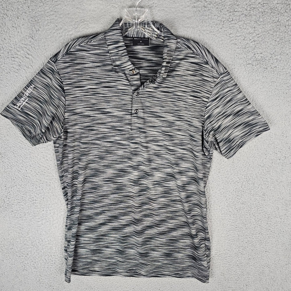 Galvin Green Polo Mens Medium Black Ventil8 Plus Space Dye Golf Shirt Striped